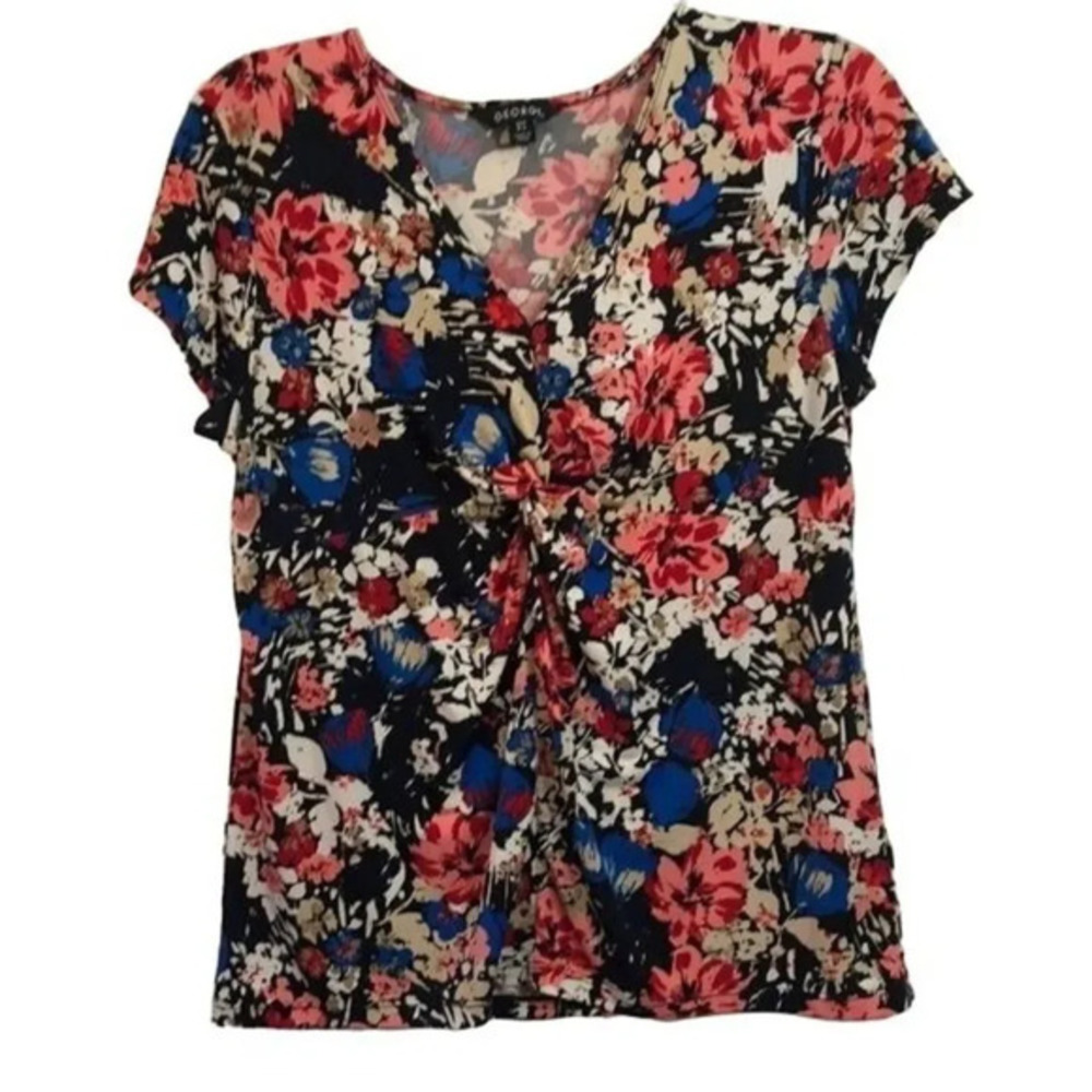 George Floral Twist Front Top Womens Size S/CH 4-6 Short Sleeve